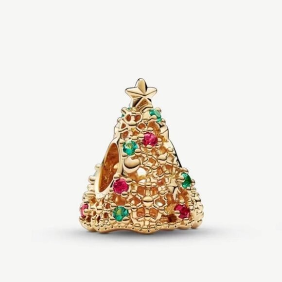 Pandora gold plated Glitter Christmas Tree Charm - Picture 1 of 7